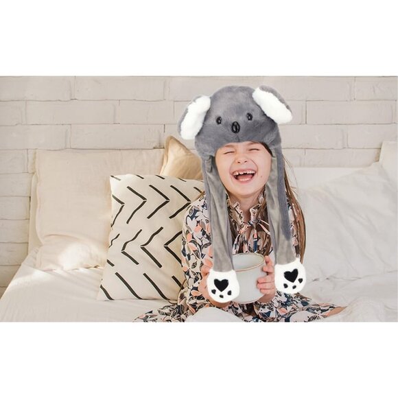 Kids Koala Animal Hat with Ears Moving Jumping Pop Up Beating Plush Holiday - Picture 7 of 7